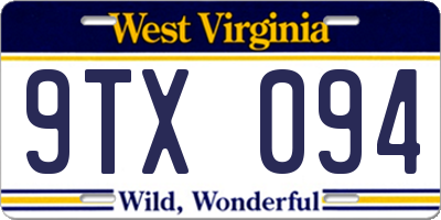 WV license plate 9TX094