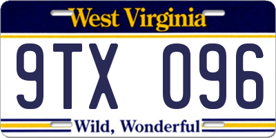 WV license plate 9TX096