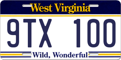 WV license plate 9TX100