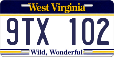 WV license plate 9TX102