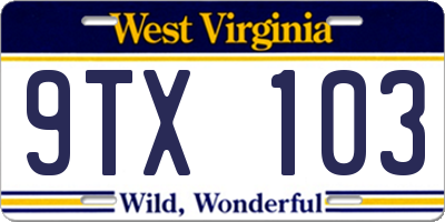 WV license plate 9TX103