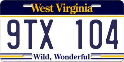 WV license plate 9TX104