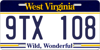 WV license plate 9TX108