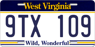 WV license plate 9TX109
