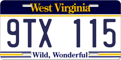 WV license plate 9TX115
