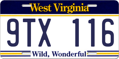 WV license plate 9TX116