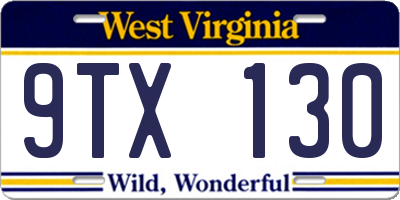 WV license plate 9TX130