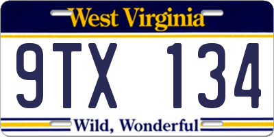 WV license plate 9TX134