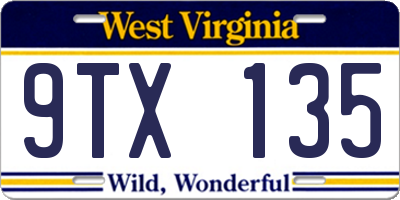 WV license plate 9TX135