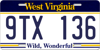 WV license plate 9TX136