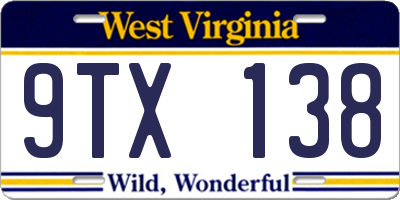 WV license plate 9TX138