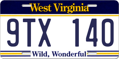 WV license plate 9TX140