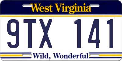 WV license plate 9TX141