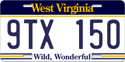 WV license plate 9TX150