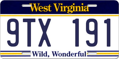 WV license plate 9TX191