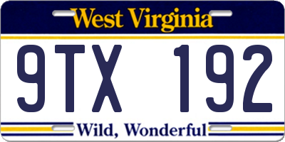 WV license plate 9TX192