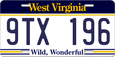 WV license plate 9TX196