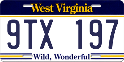 WV license plate 9TX197