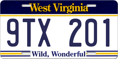 WV license plate 9TX201