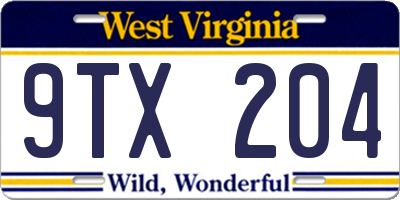 WV license plate 9TX204