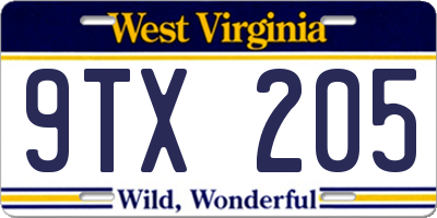 WV license plate 9TX205
