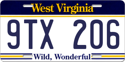 WV license plate 9TX206