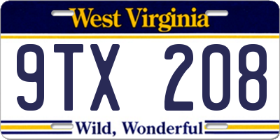 WV license plate 9TX208