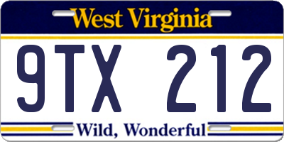 WV license plate 9TX212