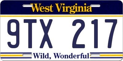 WV license plate 9TX217