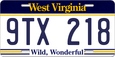 WV license plate 9TX218