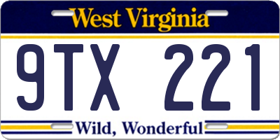 WV license plate 9TX221