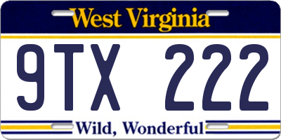 WV license plate 9TX222