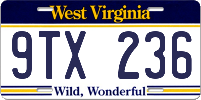 WV license plate 9TX236