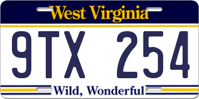WV license plate 9TX254