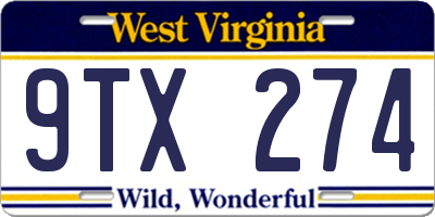WV license plate 9TX274