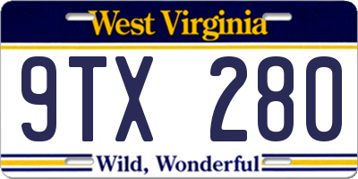 WV license plate 9TX280