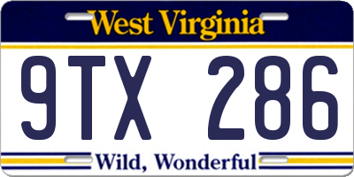 WV license plate 9TX286