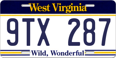 WV license plate 9TX287
