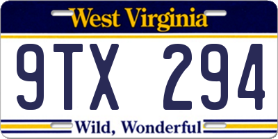 WV license plate 9TX294