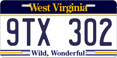 WV license plate 9TX302