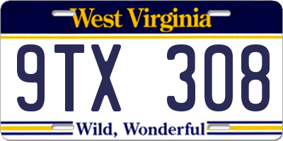 WV license plate 9TX308