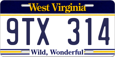 WV license plate 9TX314