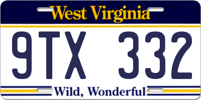 WV license plate 9TX332