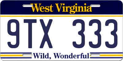 WV license plate 9TX333