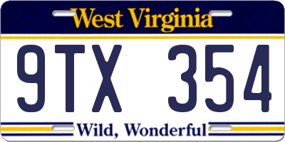 WV license plate 9TX354