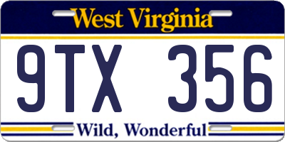 WV license plate 9TX356