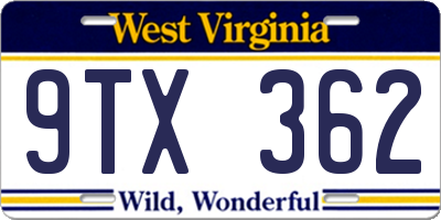 WV license plate 9TX362