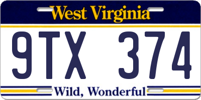 WV license plate 9TX374