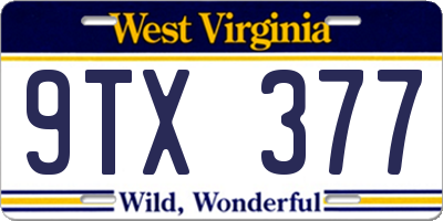 WV license plate 9TX377