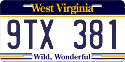 WV license plate 9TX381